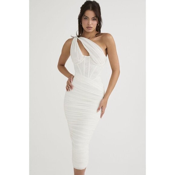 HOUSE OF CB Valentina Asymmetric Cutout One-Shoulder Midi Dress in Ivory XS NWT - Picture 14 of 16